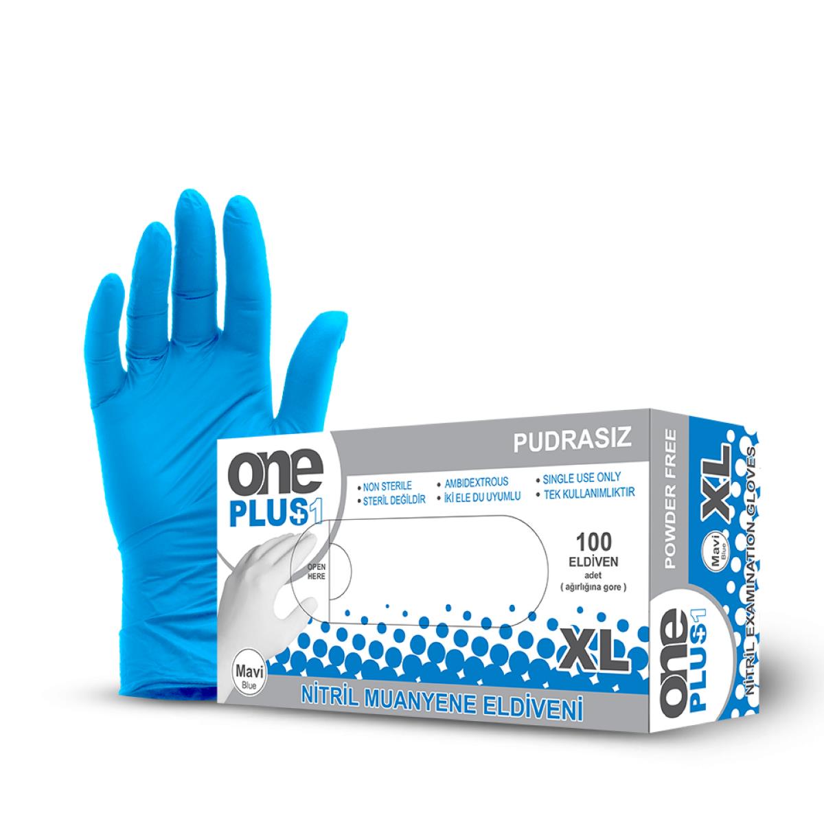 One Plus Mavi Nitril Pudrasız Muayene Eldiven