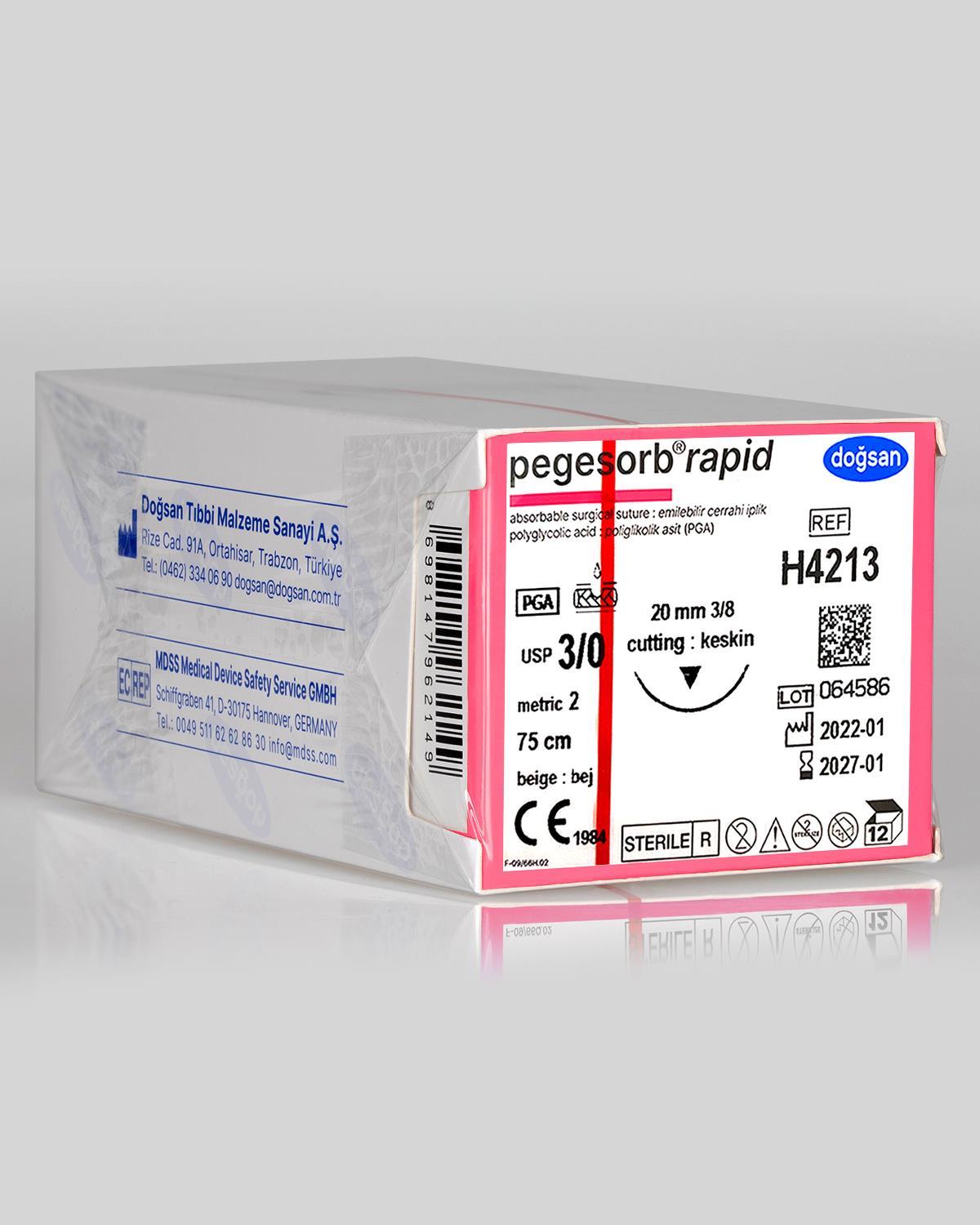 Pegesorb Rapid 3/0 20 3/8 Keskin (▼) 75cm PGLA Emilebilir Sütür 