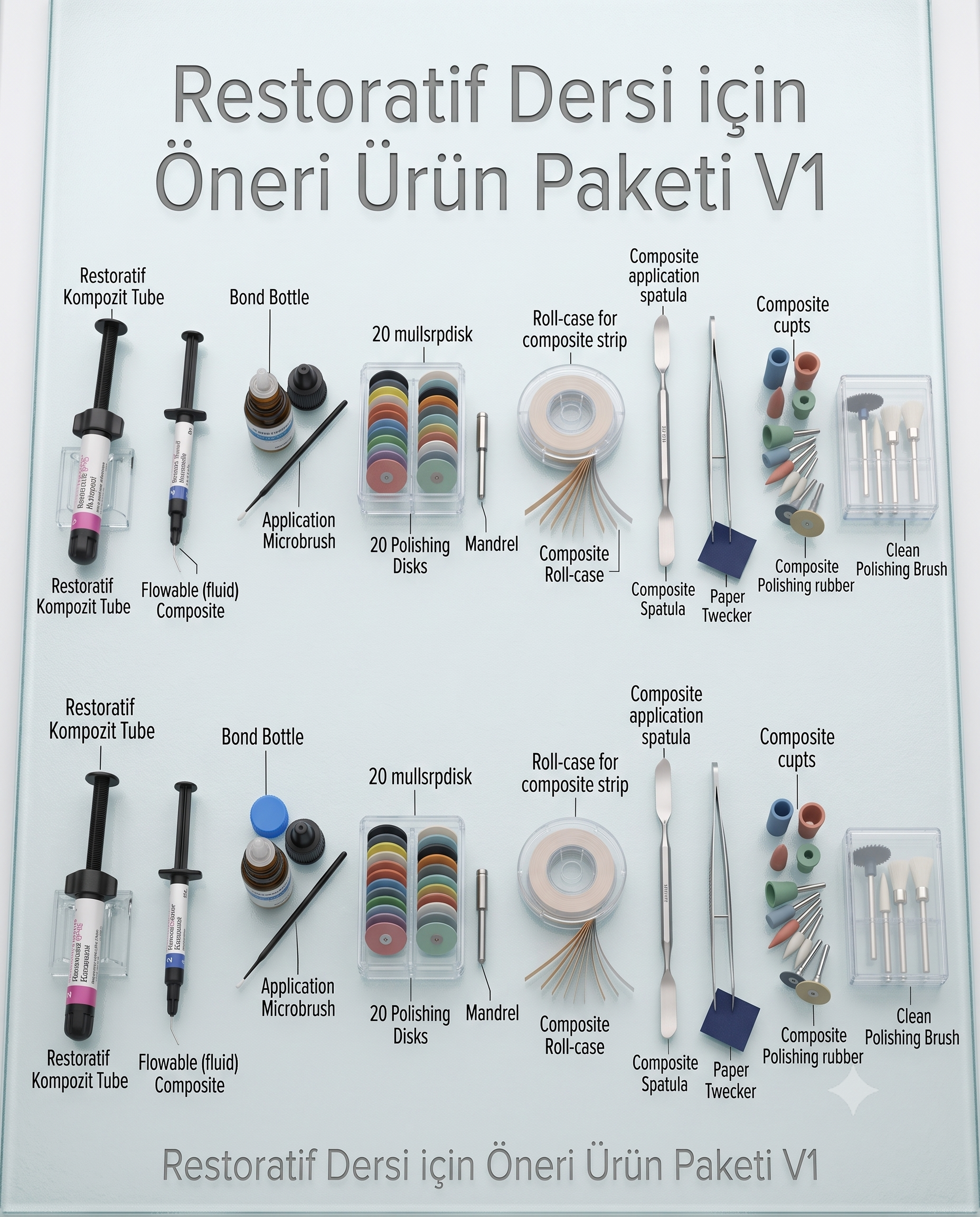 Restorasyon Paketi V1. ( 2-3-4-5.sınıflar İçin ÖneriBDDiş Hekimliği Fakültesi - Toplu malzeme alımı - DENTAL CEPTE