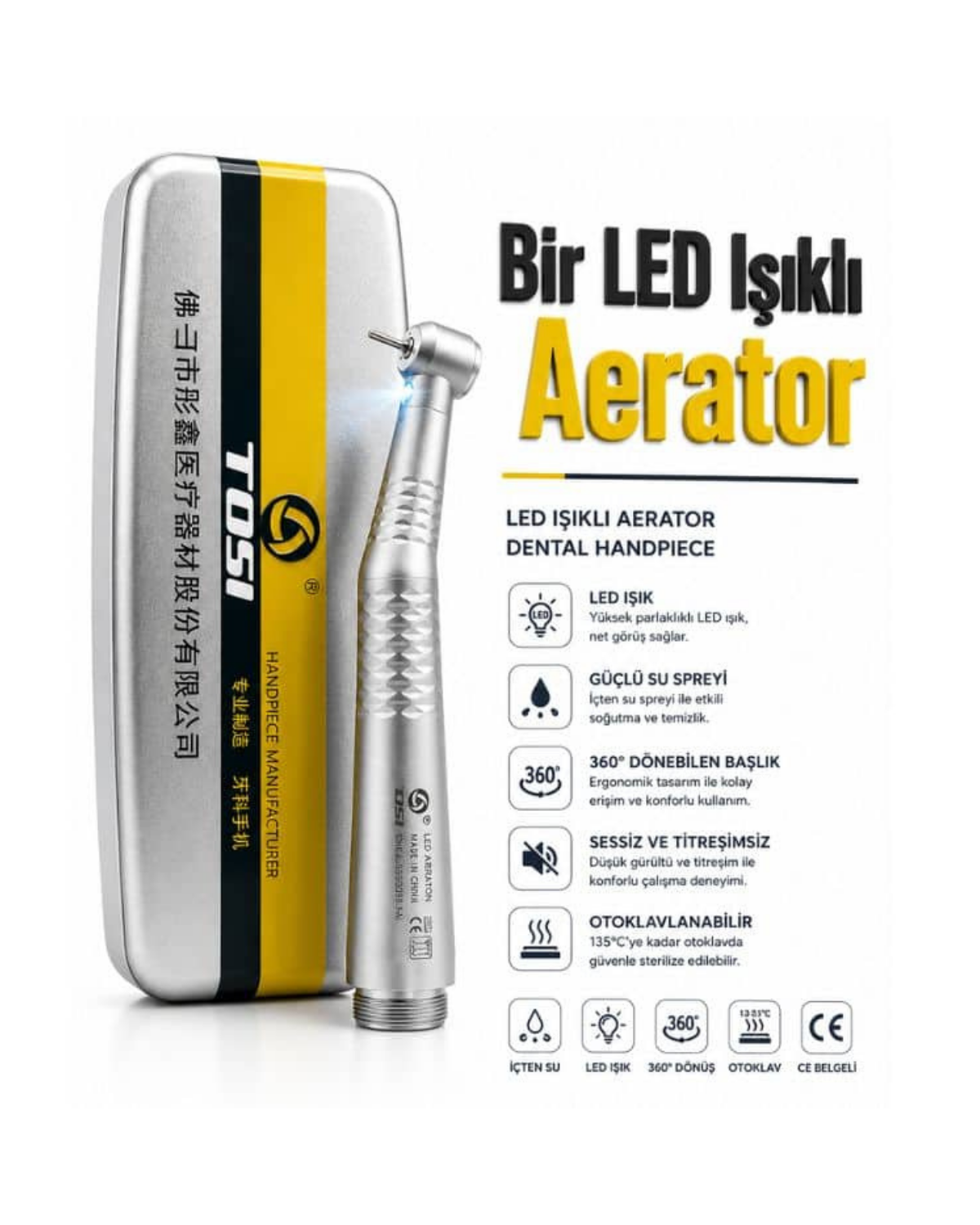 TOSİ Yüksek Torklu Işıklı Aeratör TOSİTosi LED Işıklı Diş Aeratör Başlığı (2 Çıkışlı / 4 Çıkışlı) - Dental Cepte