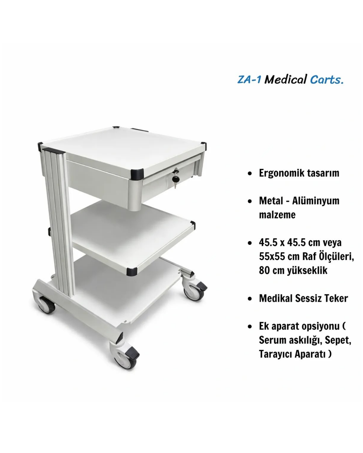 Zaes Carts Medikal Sehpa - ZA-1 Medical CartsZAES CARTSZA-1 Kilitli Çekmeceli Medikal Cihaz Sehpası (Medical Cart) -DENTAL CEPTE