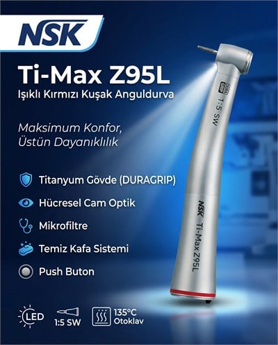 NSK Tİ-MAX Z95L  1.5 Anguldurva Işıklı Cerrahi Anguldurva Kırmızı KuşakNSKNSK Ti-Max Z95L Işıklı Kırmızı Kuşak Anguldurva 1:5 | Titanyum DURAGRIP - NSK - DENTAL CEPTE