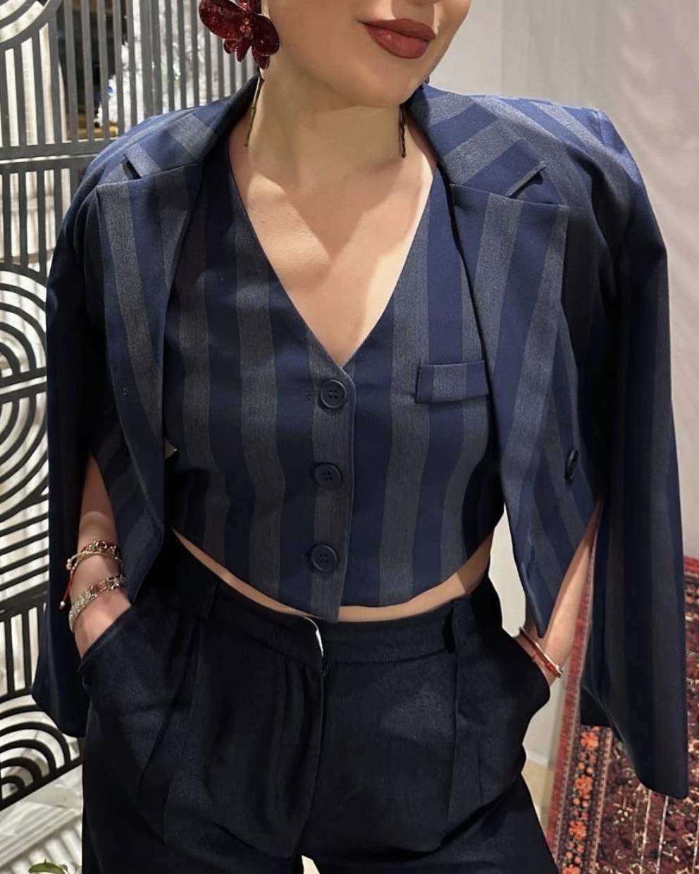 ÇİZGİLİ CROP YELEK