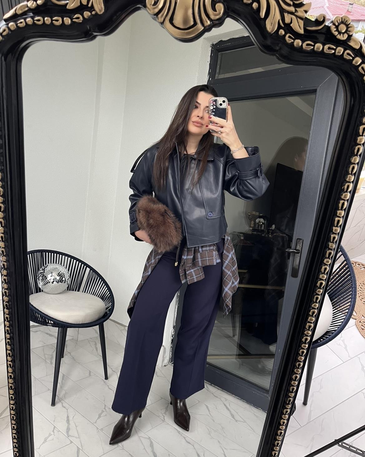 LACİVERT DERİ CEKET