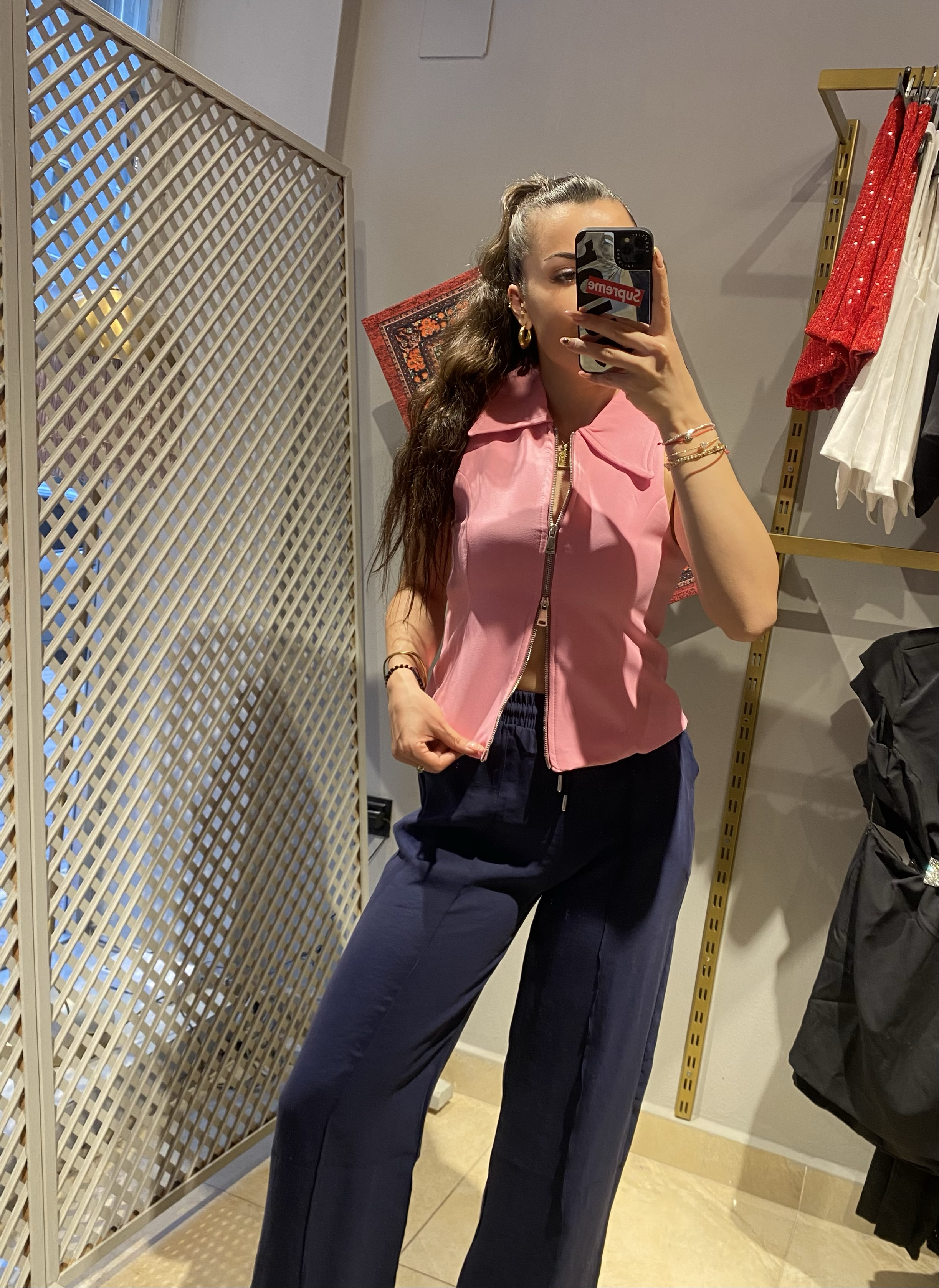 PEMBE ÇİFT FERMUARLI YELEK