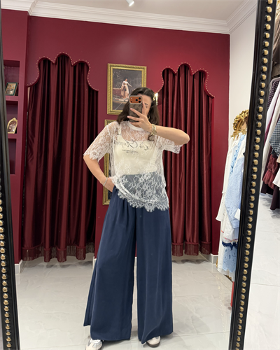 LACİVERT LASTİKLİ BOL PANTOLON