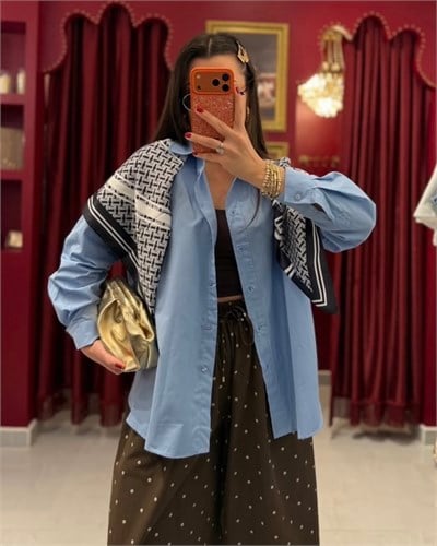 Mavi Oversıze Poplin Gömlek