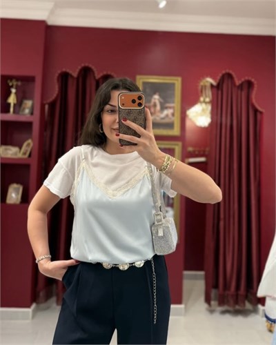 SATEN BLUZ DETAYLI TİŞÖRT