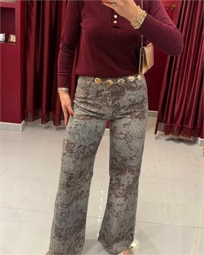 Yüksek Bel Desenli Jean