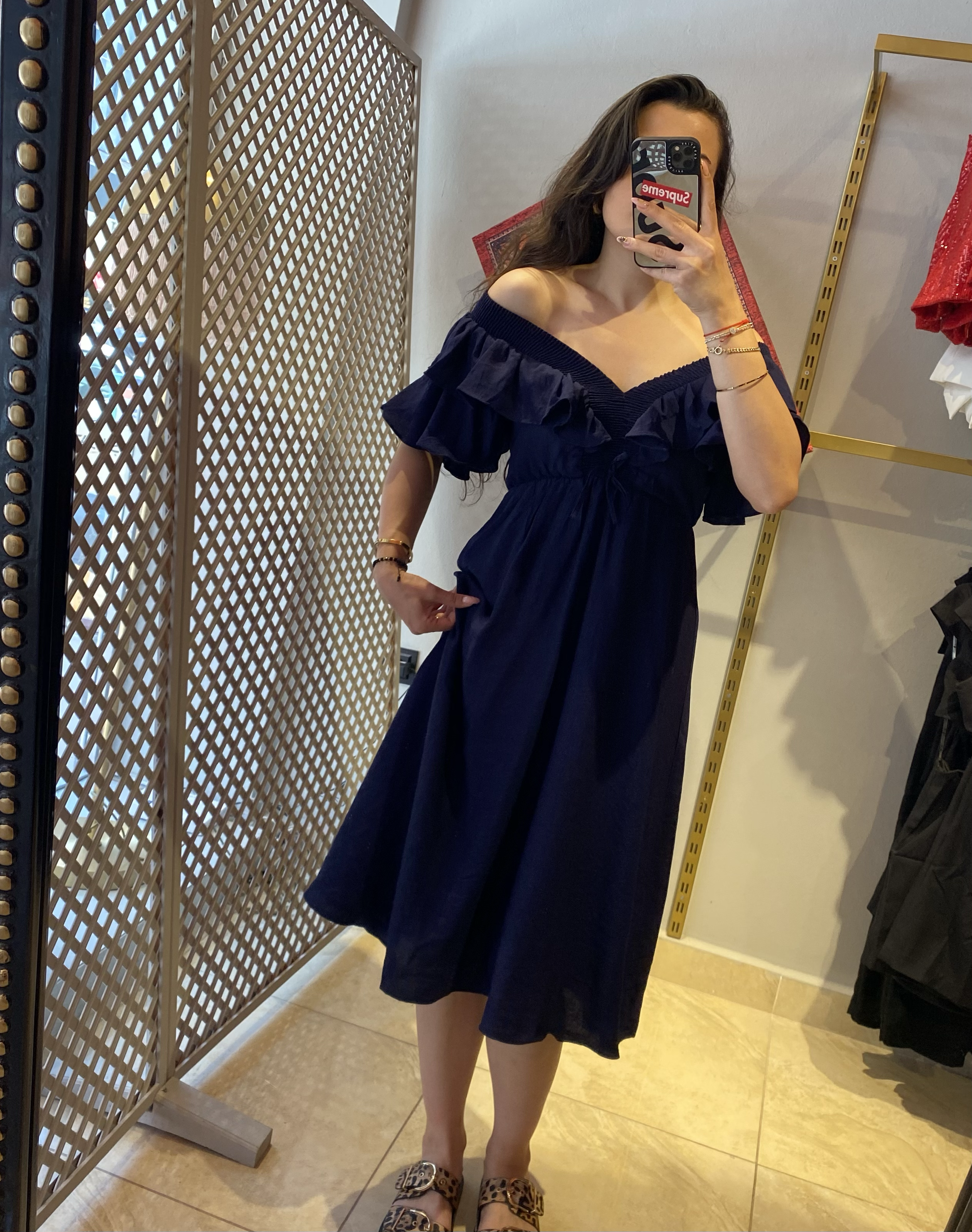 LACİVERT MİDİ ELBİSE