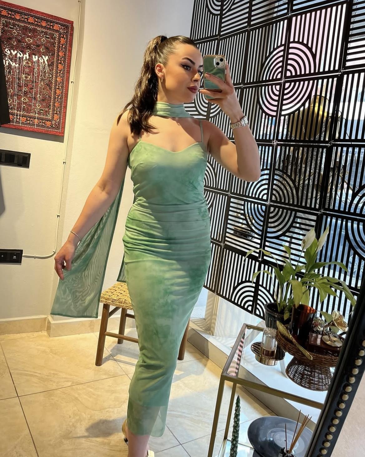 Şal detaylı batik elbise