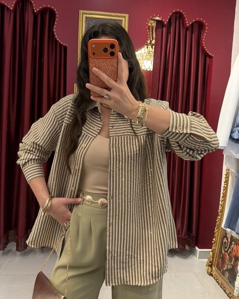 Taş Detaylı Oversize Gömlek