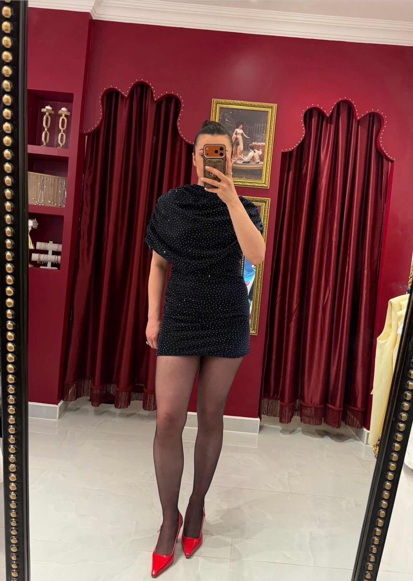 Taşlı lacivert mini elbise