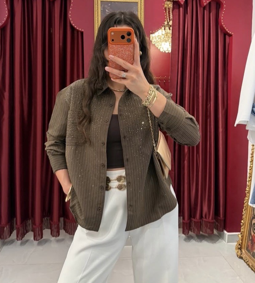 Taşlı oversize gömlek