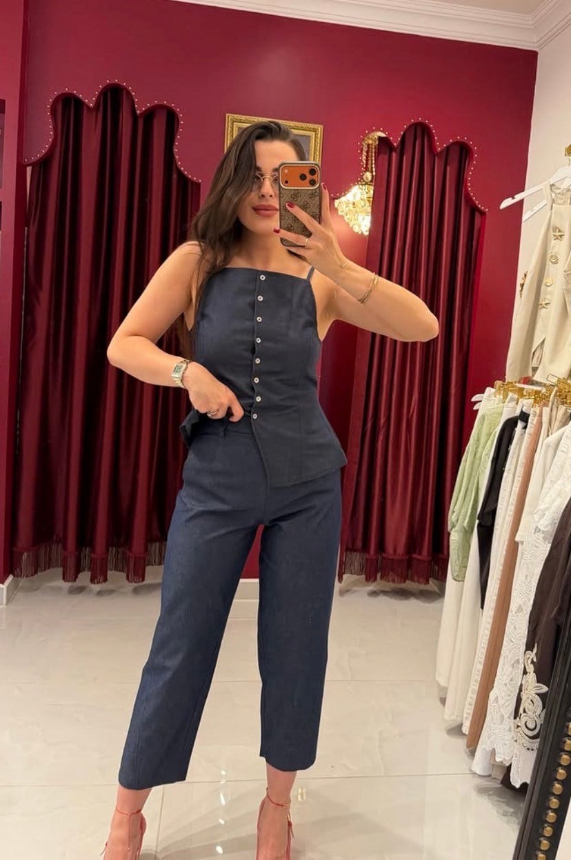 Yüksek bel boyfit denim pantolon