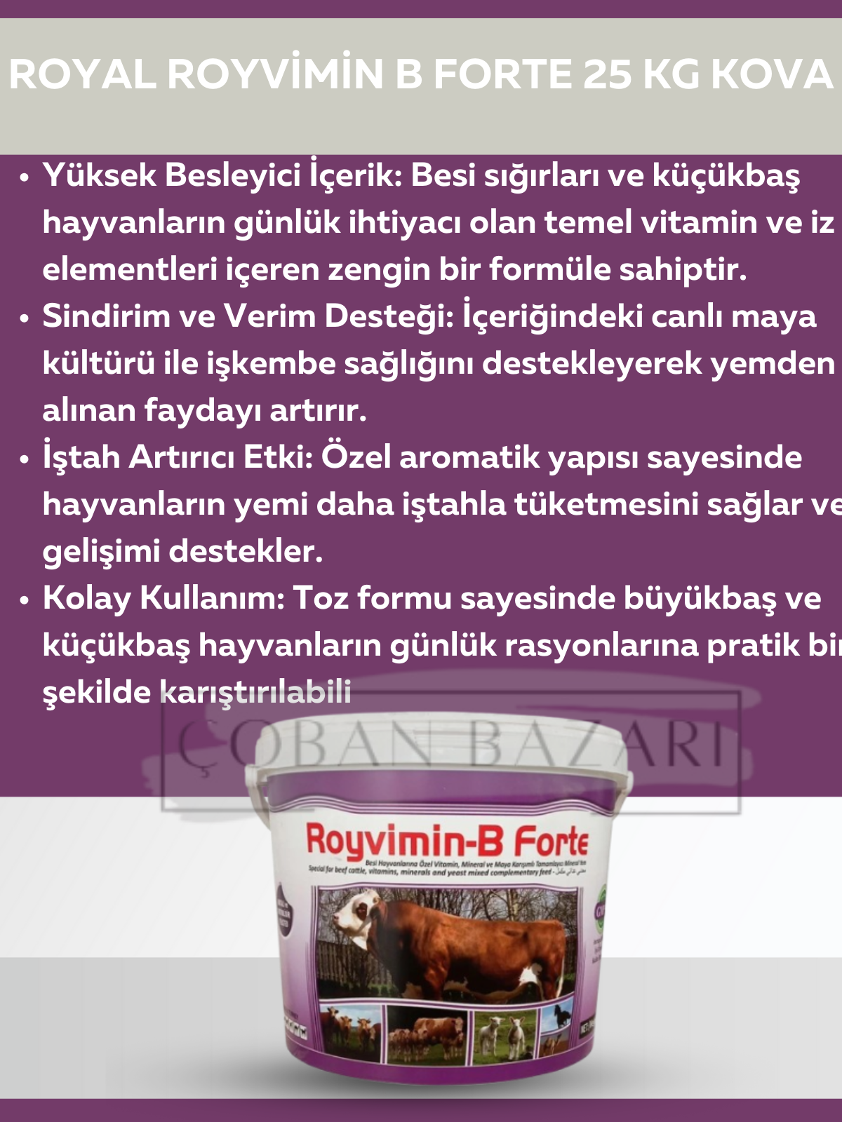 Royal Royvimin B Forte Toz Besi Hayvanı Yem Katkısı Kova 25 Kg