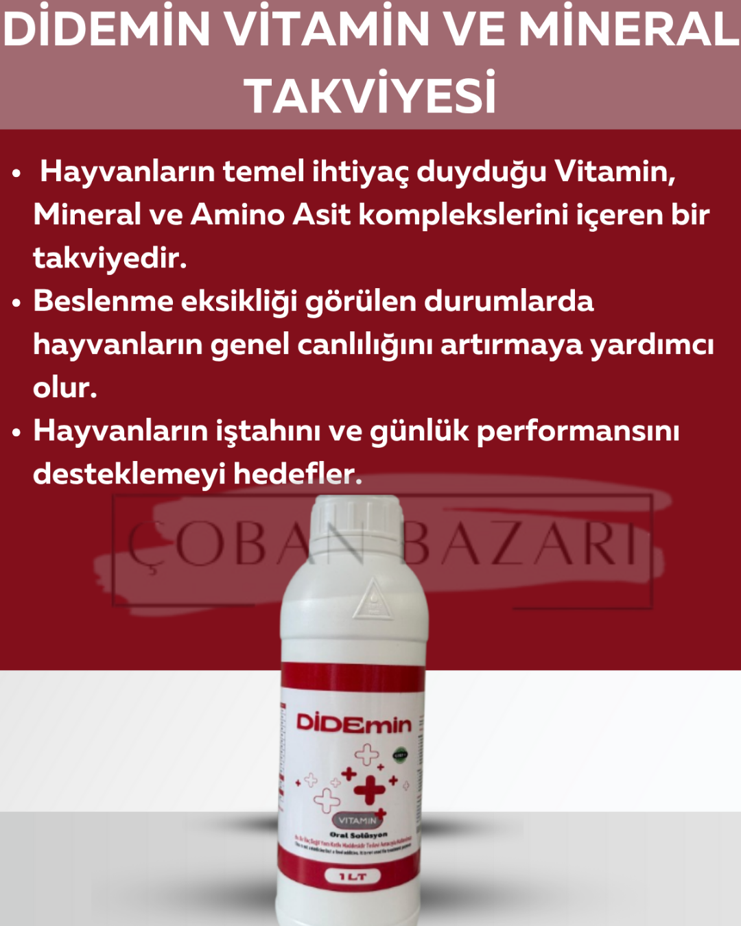 Didemin - Hayvanlar Için Mineral ve Vitamin Oral Solüsyon (1 Lt)