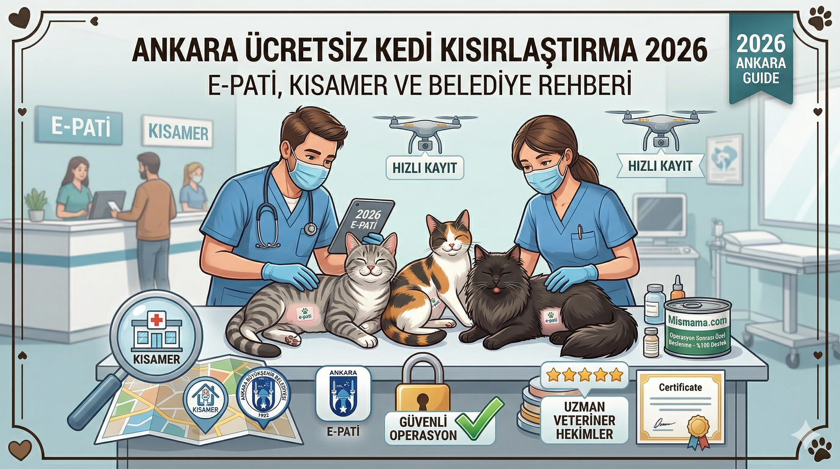 Ankara Ücretsiz Kedi Kısırlaştırma 2026 — E-Pati, KISAMER ve Belediye Rehberi | Mismama.com