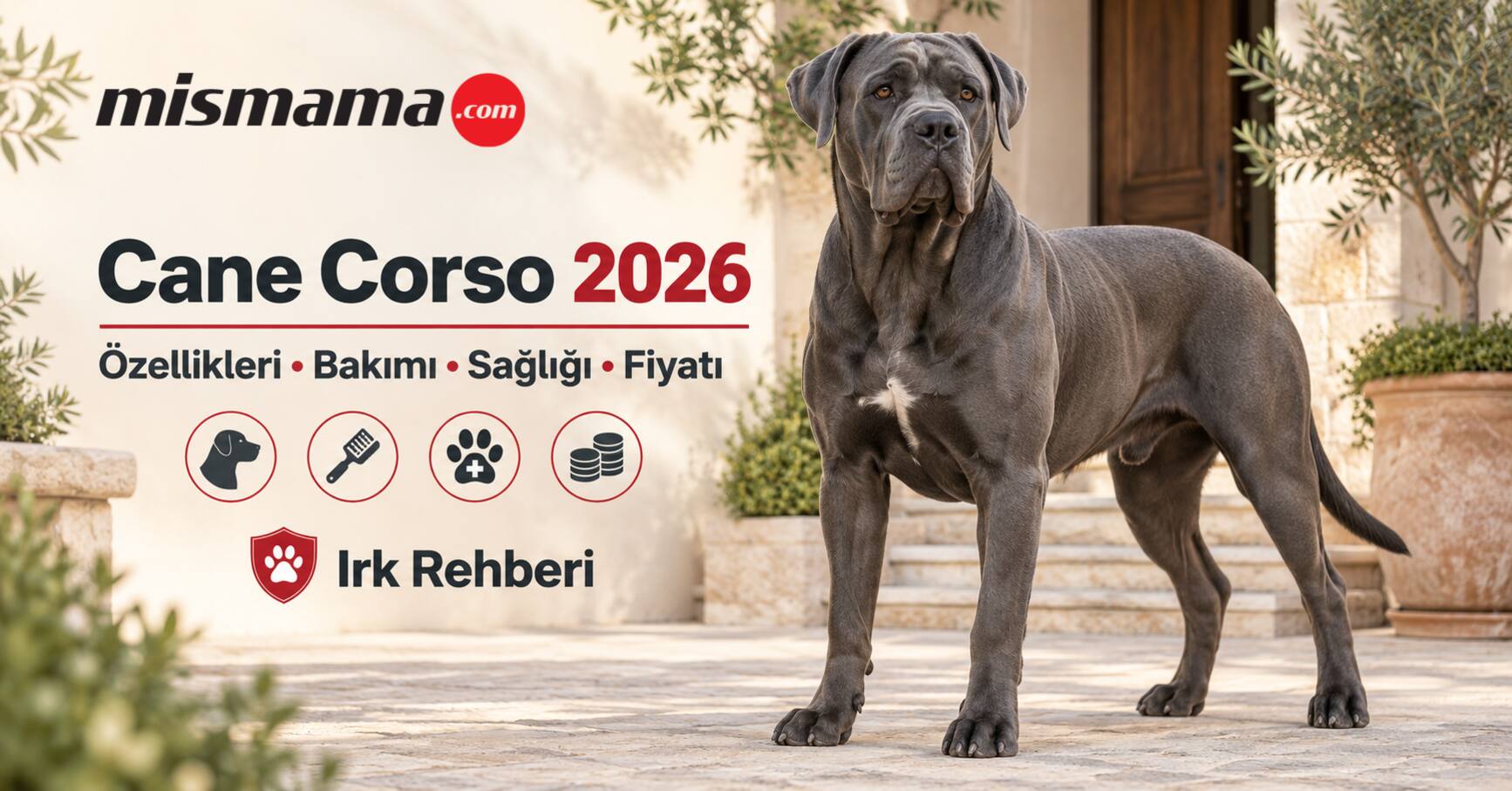Cane Corso köpeği özellikleri bakımı sağlığı fiyatı 2026 - İtalyan mastifi güçlü köpek kalça displazisi GDV mide dönmesi mama Mismama