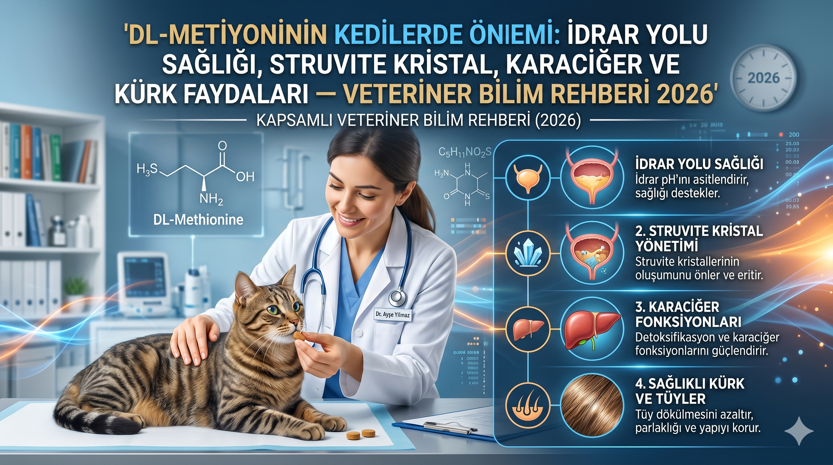 DL-Metiyonin kedilerde önemi idrar yolu struvite kristal karaciğer kürk 2026 Mismama