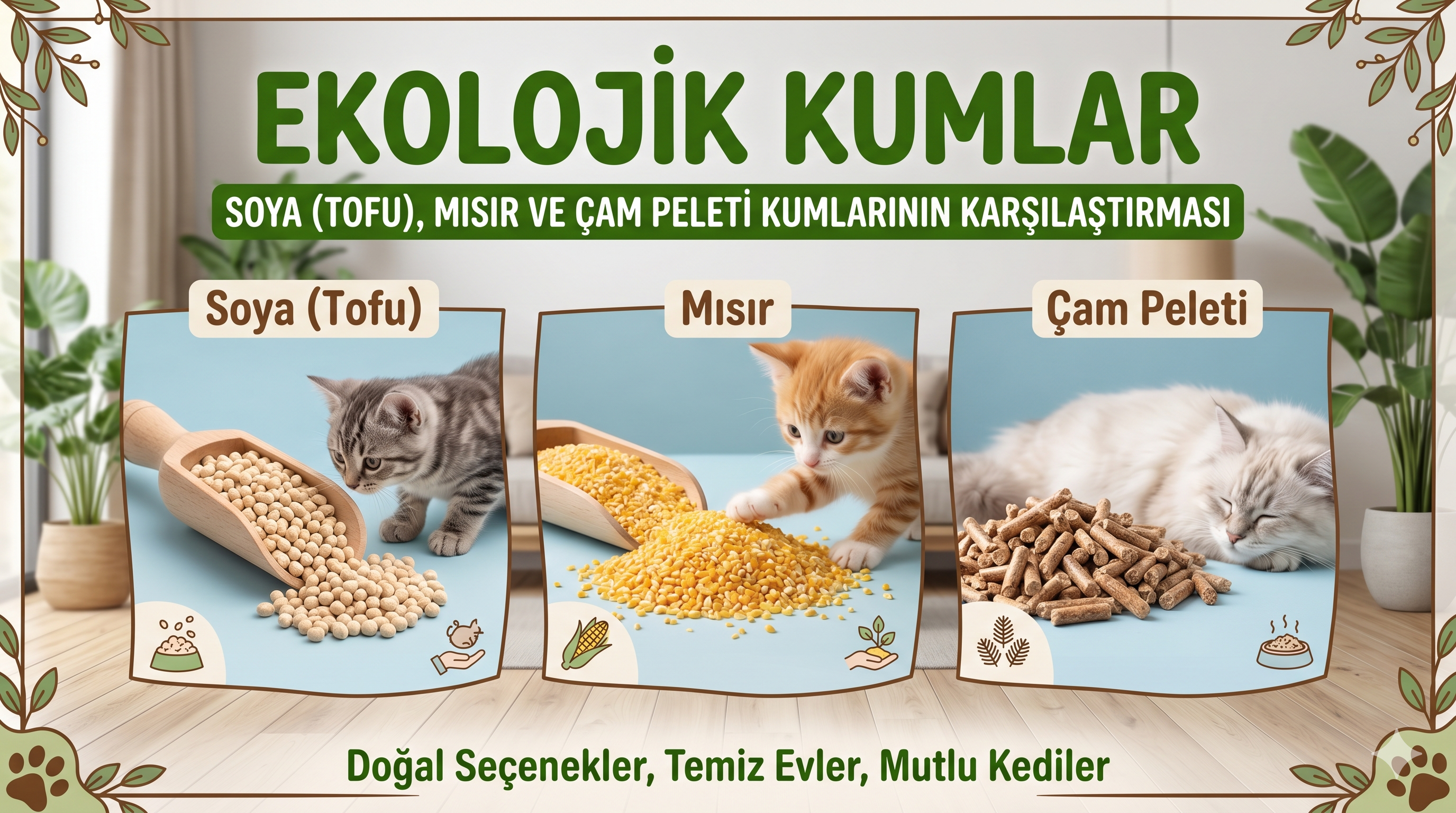Ekolojik Kedi Kumları — Tofu, Mısır, Çam Peleti Karşılaştırması | Mismama.com
