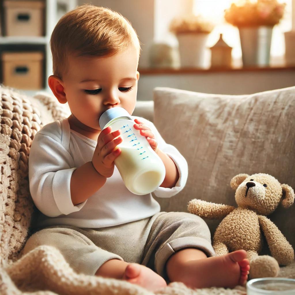 Biberondan mama içen bebek ve sağlıklı beslenme.