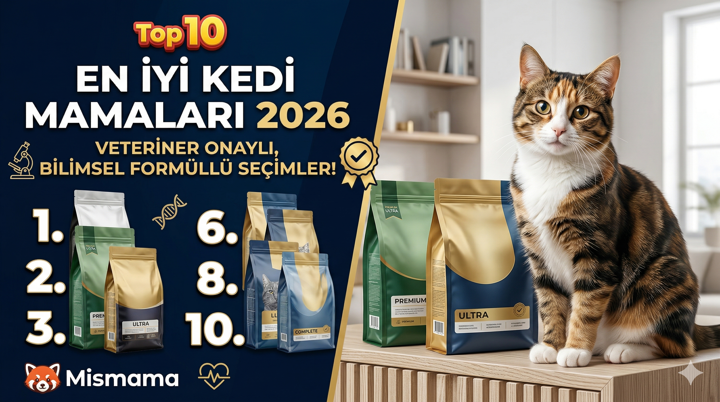 En İyi Kedi Mamaları 2026 – Veteriner Onaylı Top 10 Bilimsel Karşılaştırma | Mismama.com