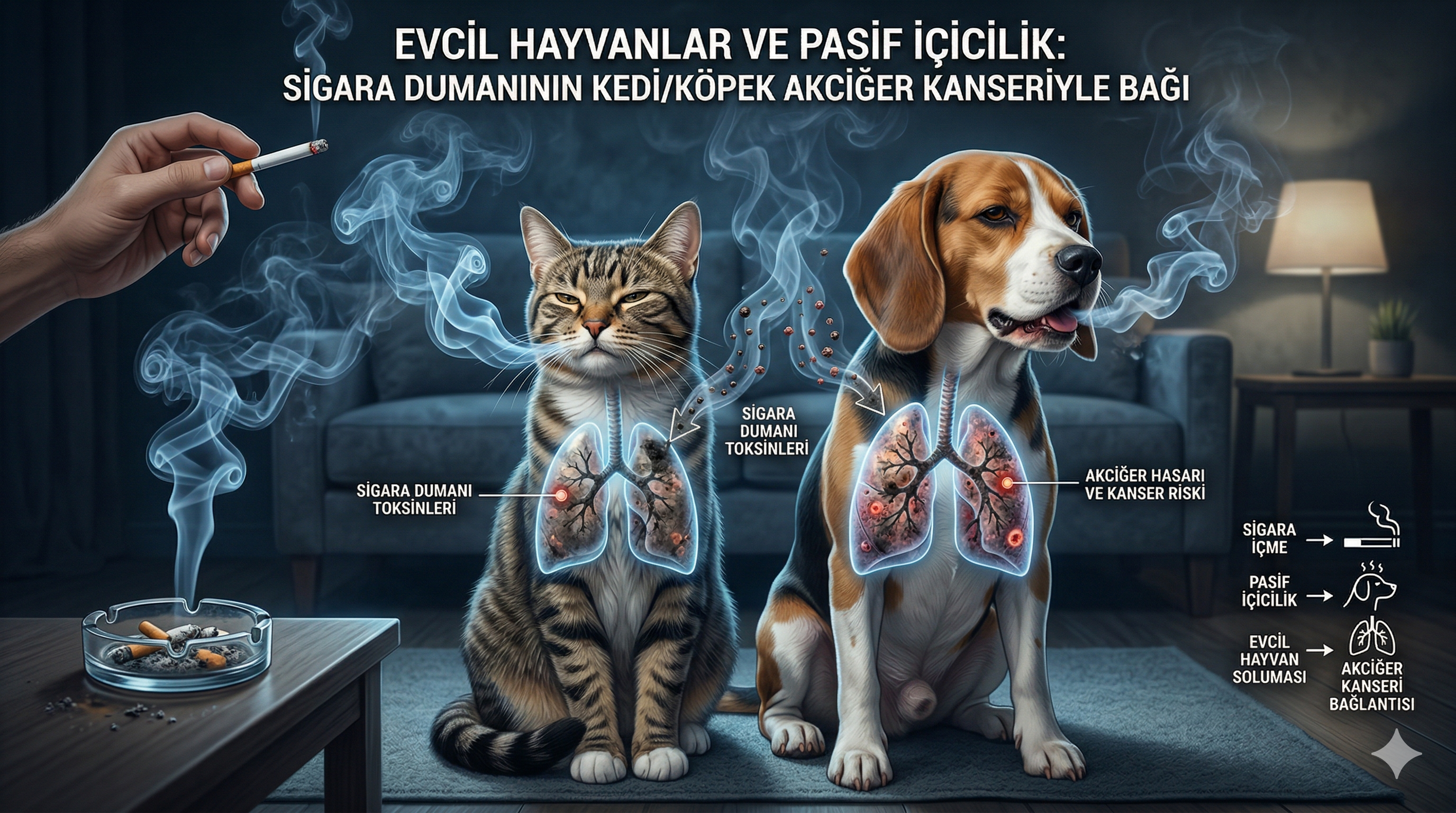 Pasif İçicilik Evcil Hayvan Kanser Riski — Sigara Dumanı Kedi Köpek | Mismama.com