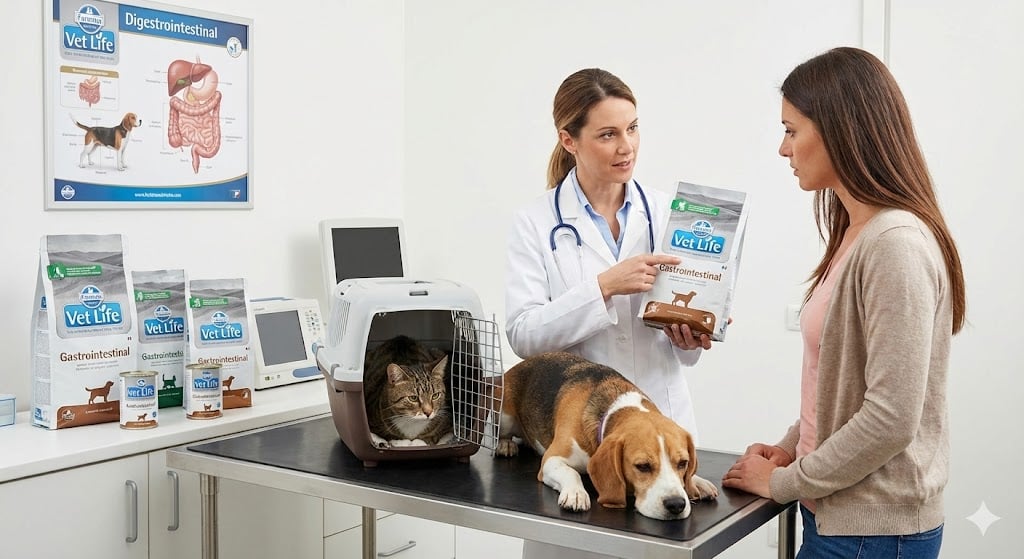 Veteriner Kliniğinde Sindirim Sorunu Yaşayan Kedi ve Köpek İçin Farmina Vet Life Gastrointestinal Mamalar