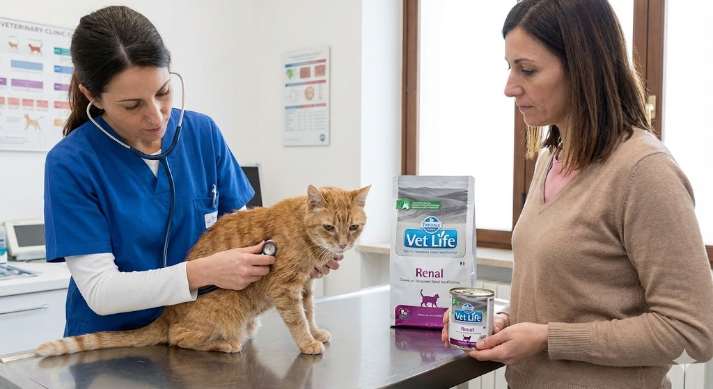 Veteriner Hekim ve Hasta Kedi ile Farmina Vet Life Renal Böbrek Mamaları