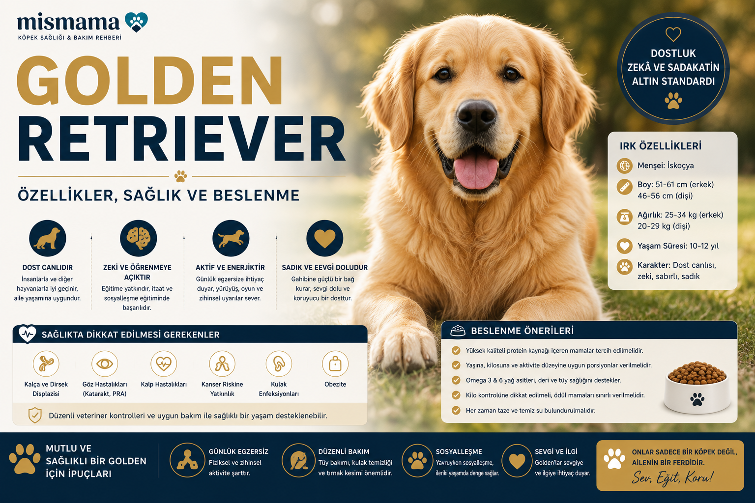 Golden Retriever köpeği yan profil - sevimli aile köpeği, sağlık ve bakım rehberi, Mismama