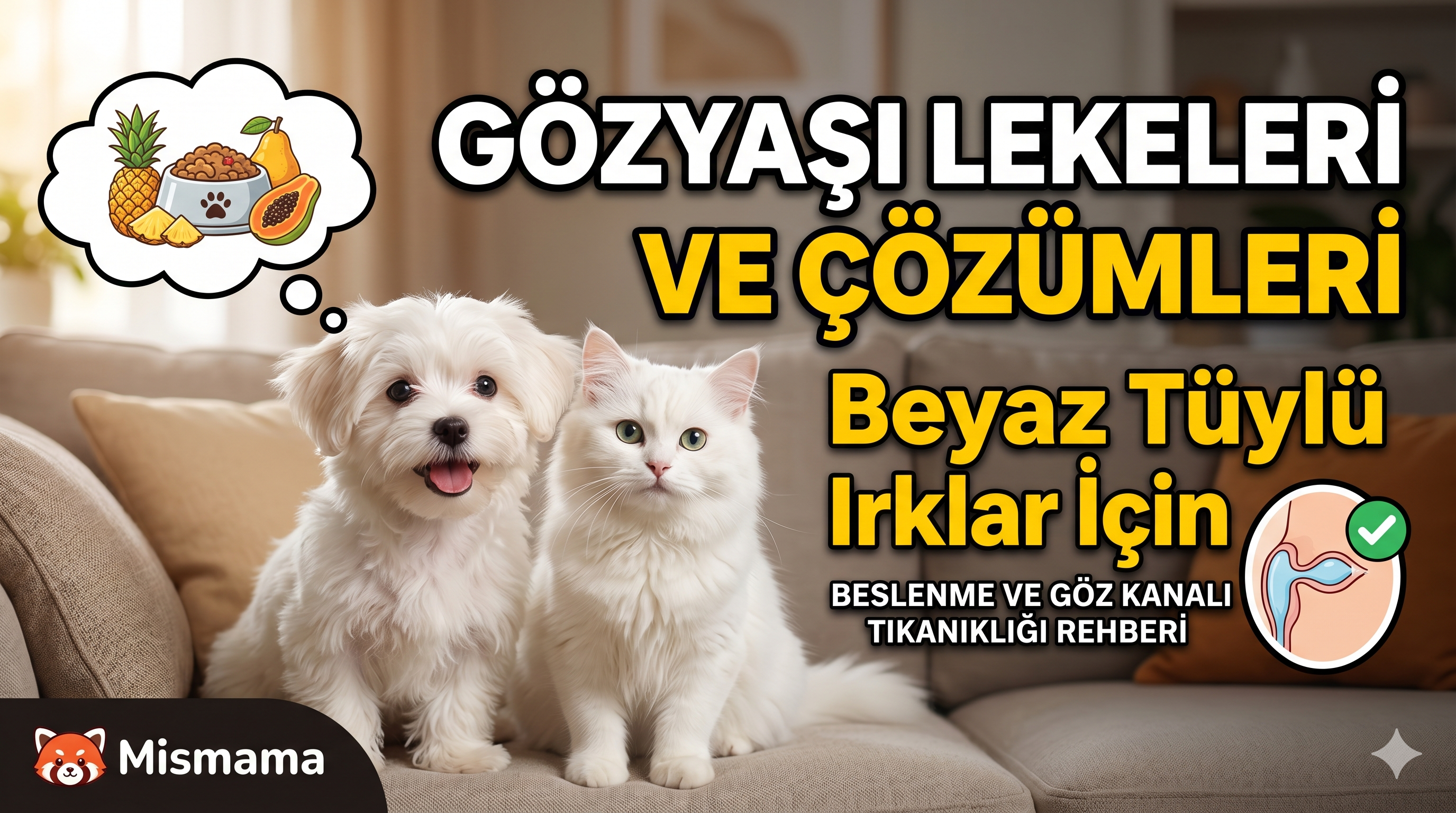 Gözyaşı Lekeleri — Beyaz Tüylü Irklarda Beslenme ve Göz Kanalı Rehberi | Mismama.com