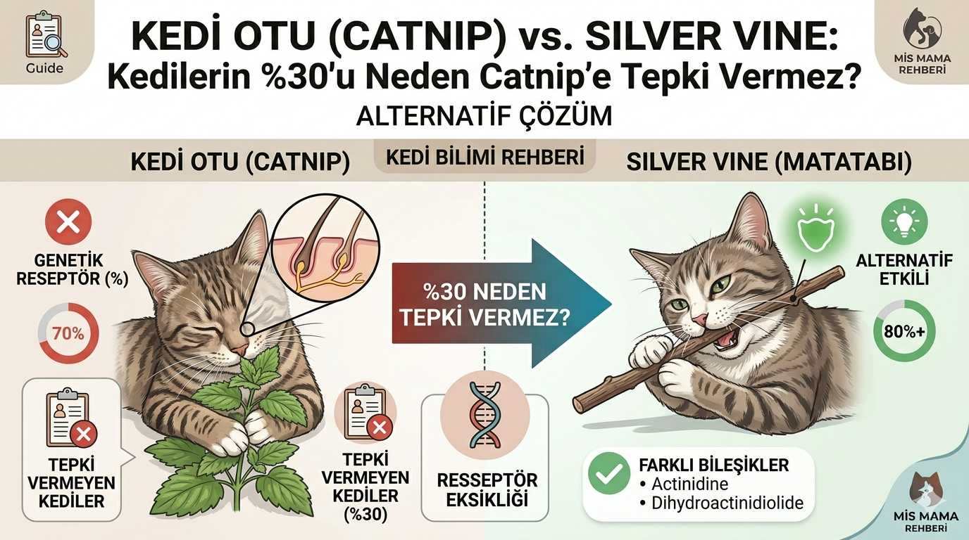 catnip kedi tepkisi, silver vine kedi otu, kedi otu neden etki etmez, nepetalaktol beta endorfin, kedi otu alternatifi