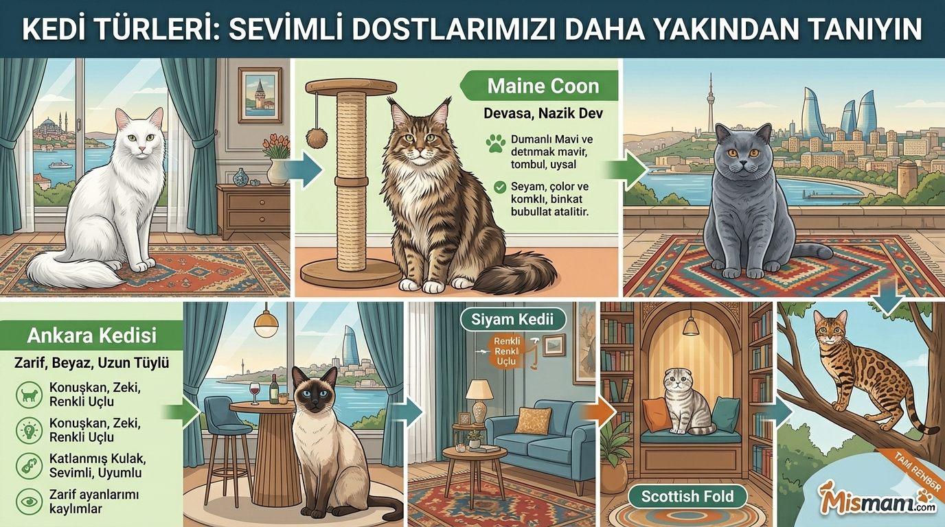 Kedi Türleri ve Irkları – British Shorthair Scottish Fold Maine Coon Farsca Siyam | Mismama.com