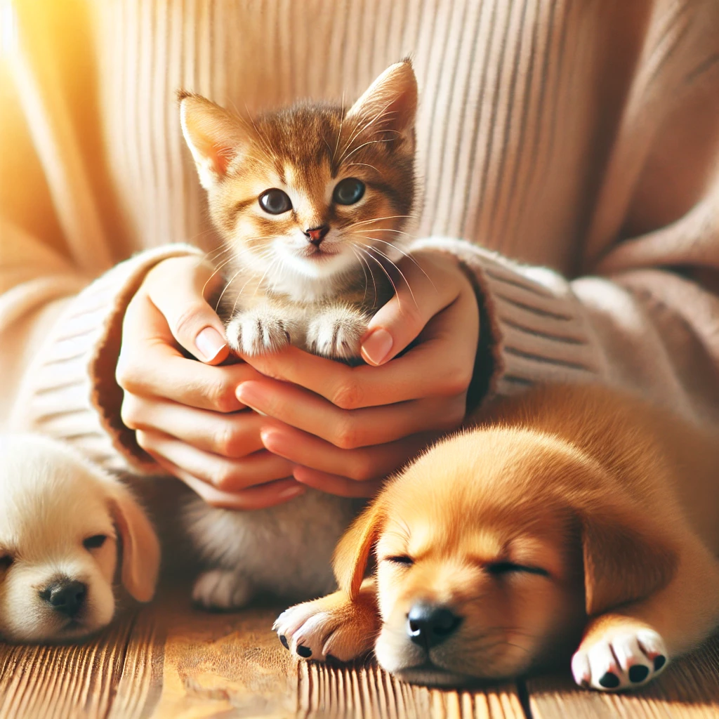 Bu görsel, kedi ve köpek sahiplenmenin sıcak ve sorumluluk gerektiren bir süreç olduğunu vurgulamak için tasarlandı.