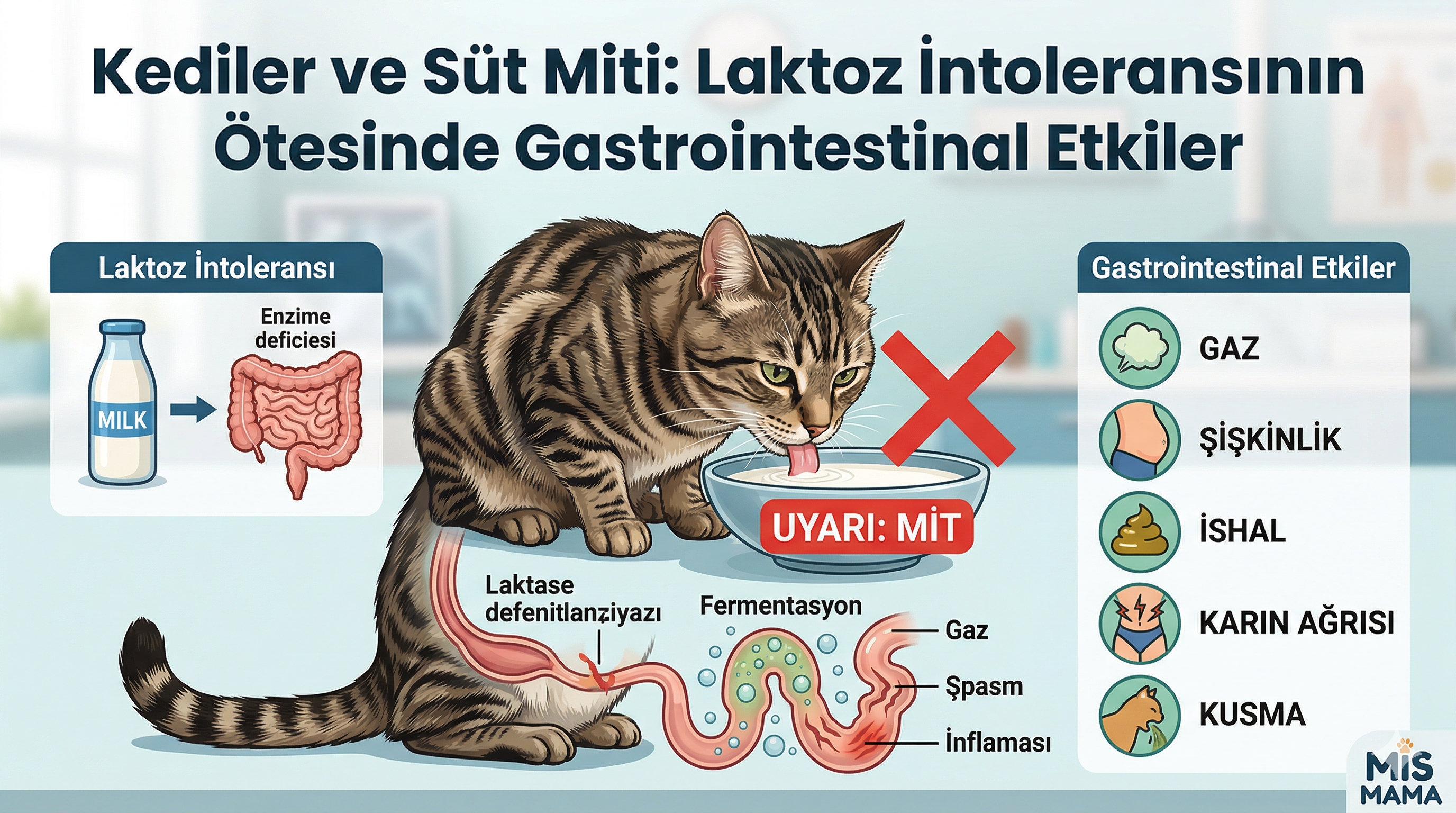 Kediler ve Süt Miti — Laktoz İntoleransının Ötesinde Gastrointestinal Etkiler | Mismama.com