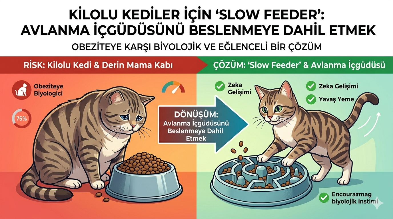 Kilolu Kediler İçin Slow Feeder — Avlanma İçgüdüsünü Beslenmeye Dahil Etmenin Bilimi | Mismama.com