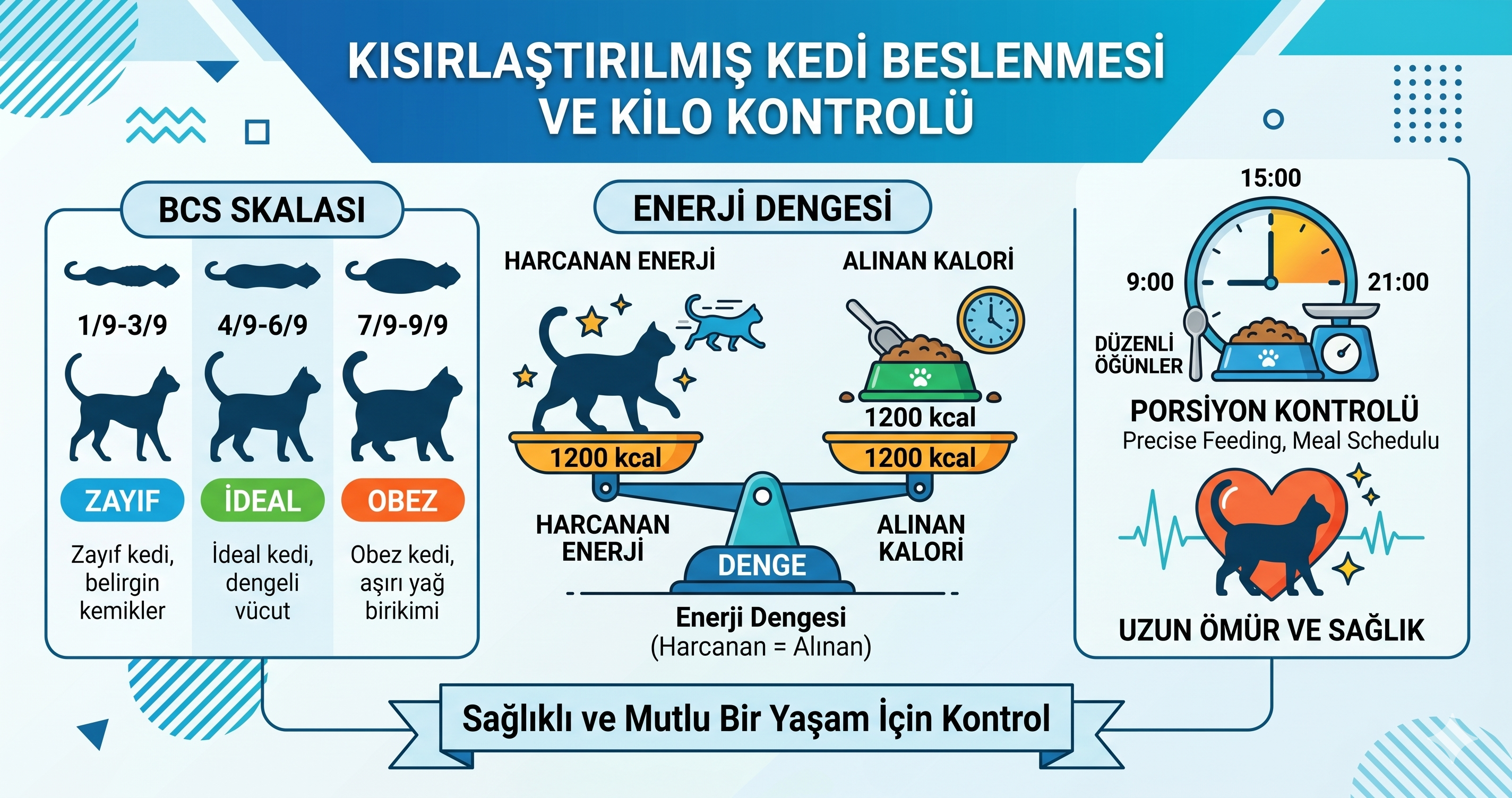 Kısırlaştırılmış kedi beslenme kilo yönetimi - %25-30 kalori azaltma yüksek protein RER hesabı BCS 5/9 hedef Hill