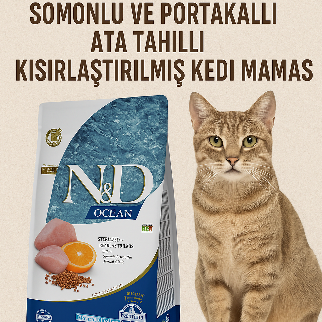 N&D Ocean Somonlu ve Portakallı Ata Tahıllı Kısırlaştırılmış Kedi Maması