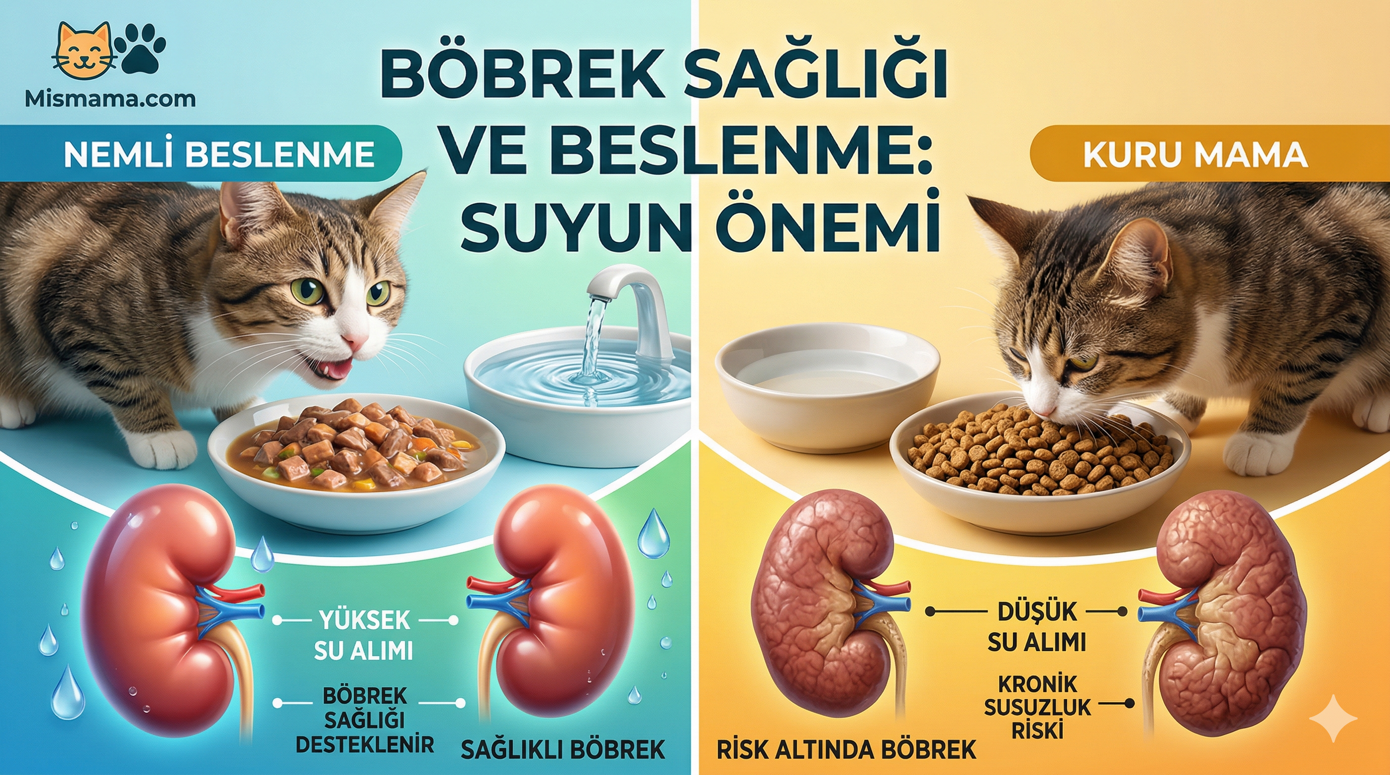 Nemli Beslenme ve Böbrek Sağlığı — Kuru Mamanın Kedilerde Kronik Susuzluğa Etkisi | Mismama.com