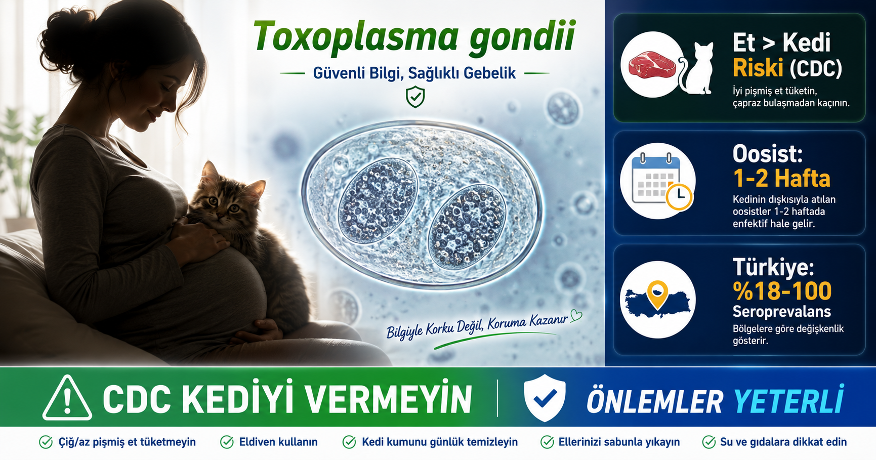 Toksoplazmozis kedi hamile kadın risk Toxoplasma gondii oosist konjenital bulaş yolları 2026 Mismama zoonoz rehber