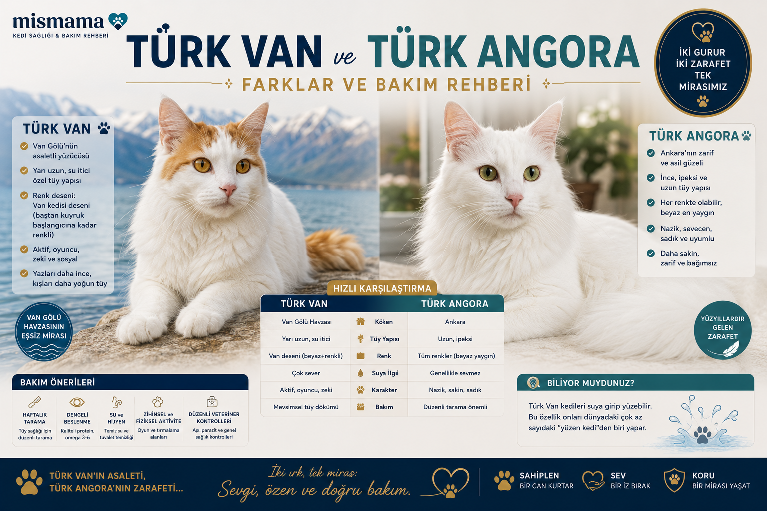 Türk Van ve Türk Angora kedileri yan yana - farklı renkli gözler, yerli ırklar, Mismama