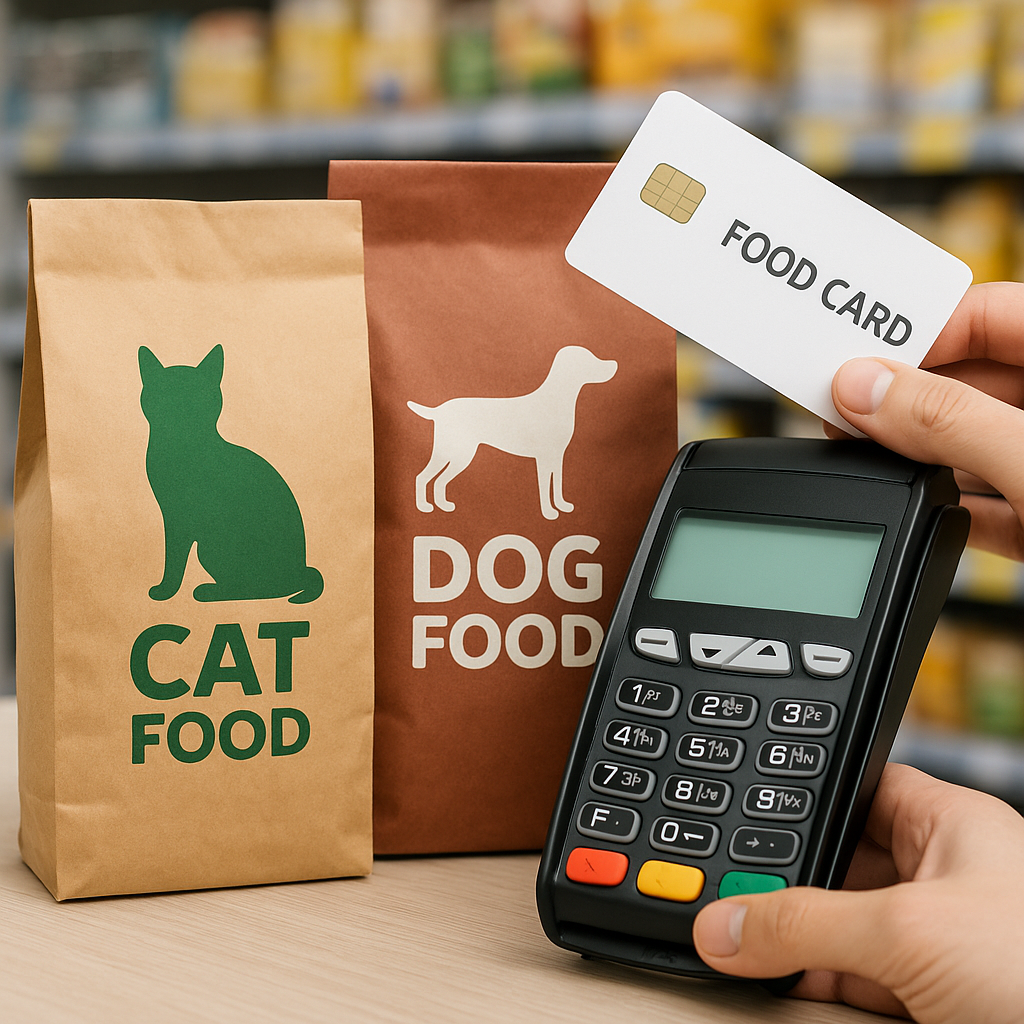 Yemek kartı ile kedi ve köpek maması satın alma — MisMama mobil POS ödemesi