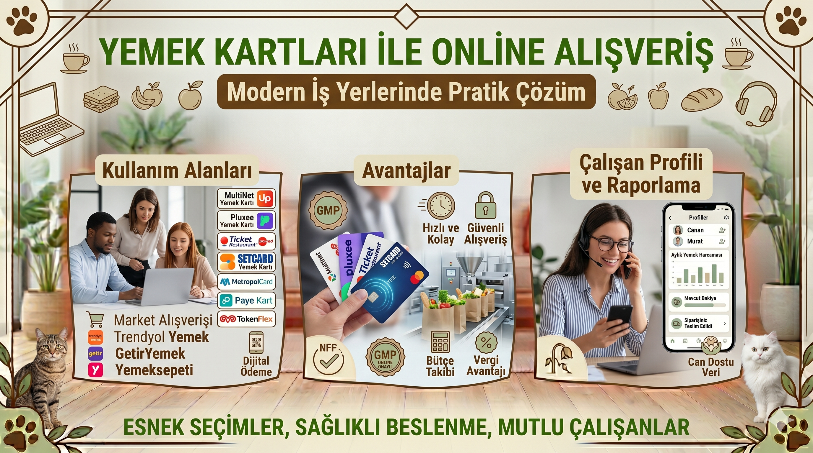 Yemek kartları ile online alışveriş yapan bir kişi
