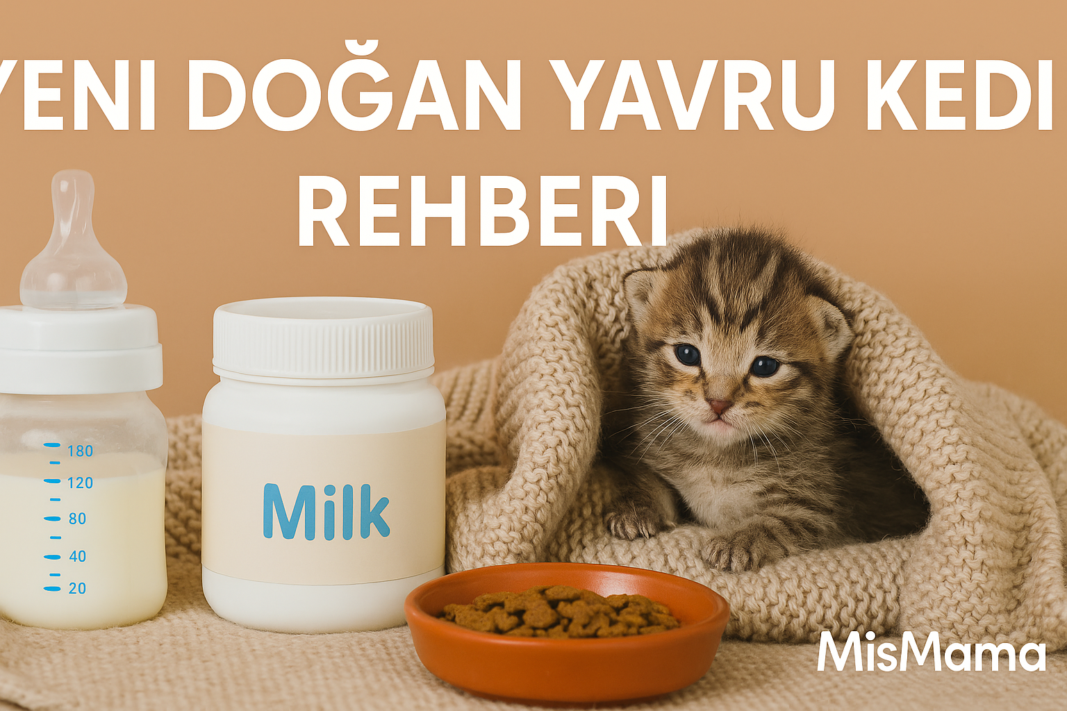 Yeni doğan yavru kedi bakımı için süt tozu, biberon ve ısıtıcı ped — MisMama rehberi