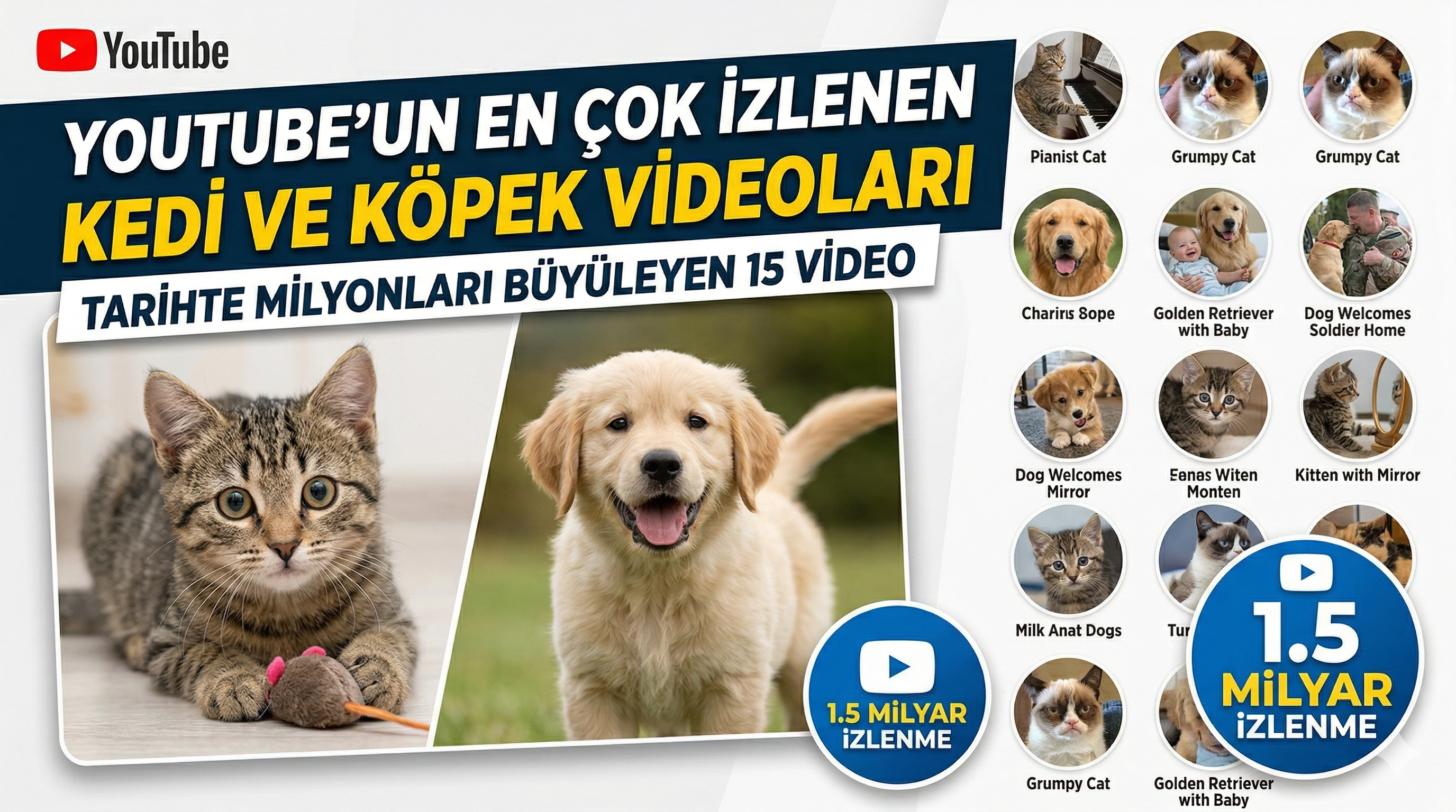 YouTube'un En Çok İzlenen Kedi ve Köpek Videoları — Tarihte Milyonları Büyüleyen 15 Efsane | Mismama.com