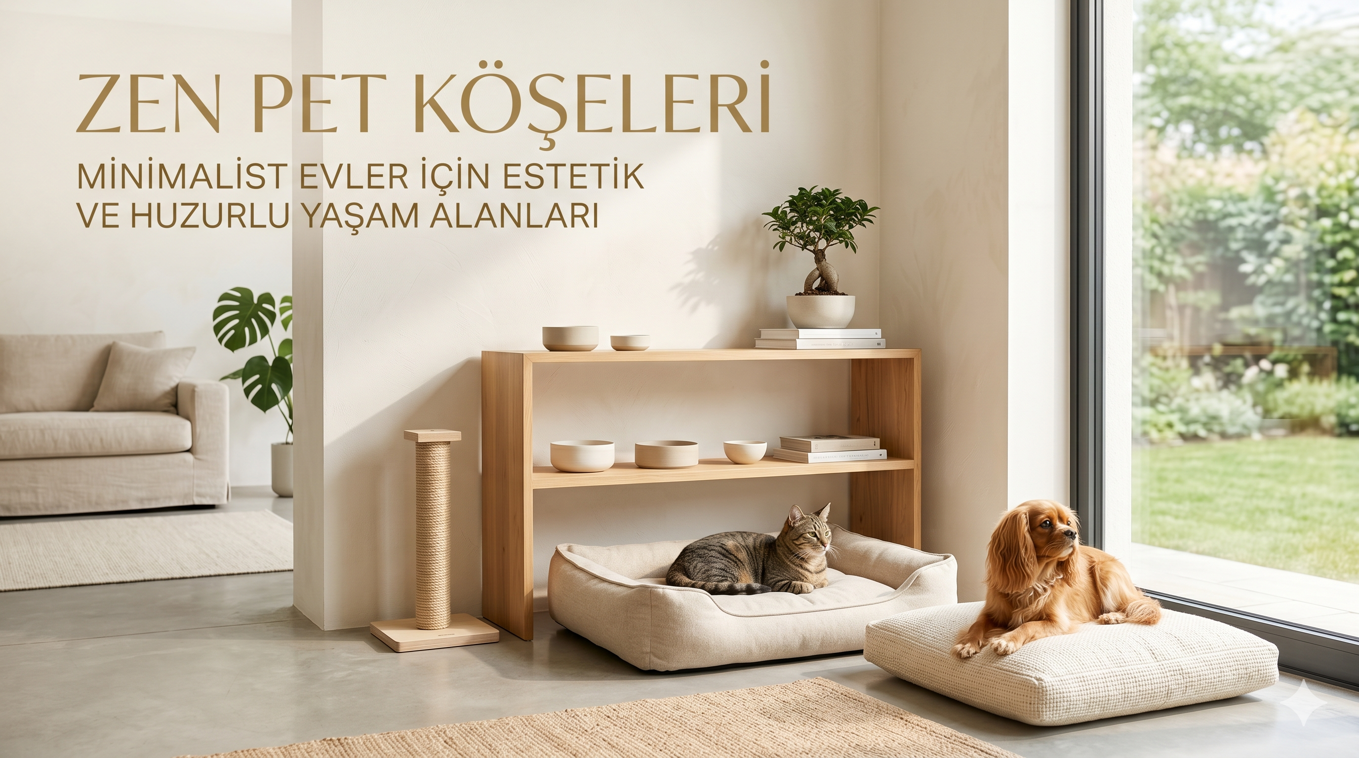 Zen pet köşesi minimalist ev tasarımı estetik kedi köpek huzurlu yaşam alanı rehberi Mismama 2026