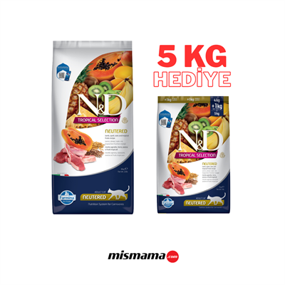 10+5 N&D Tropical Selection Kuzu Etli ve Tropikal Meyveli Kısırlaştırılmış Kedi Maması 15 kg