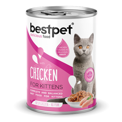 Bestpet Yavru Kediler İçin, Taze Tavuk Parça Etli Ve Soslu Yaş Mama 400 gr