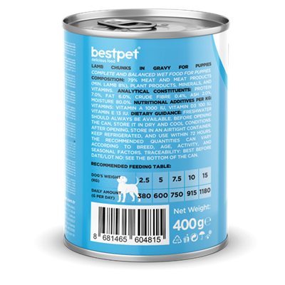 Bestpet Yavru Köpekler İçin, Taze Kuzu Parça Etli Ve Soslu Yaş Mama 400 gr